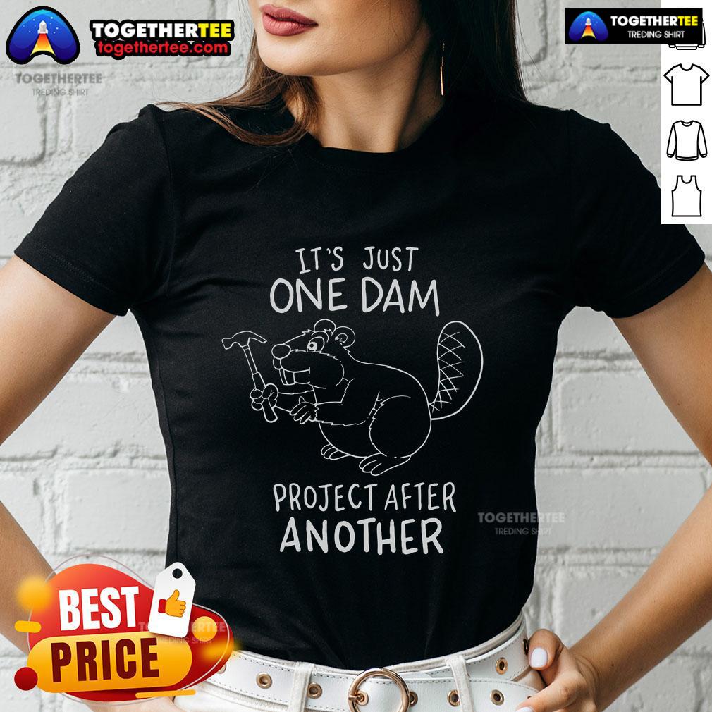 Top It's Just One Dam Project After Another Ladies Tee showcasing a humorous graphic design on a stylish women's t-shirt.