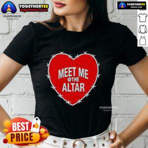 Alt Text: Top Meet Me At The Altar Heart Ladies Tee featuring a stylish heart design, perfect for casual wear and music fans.