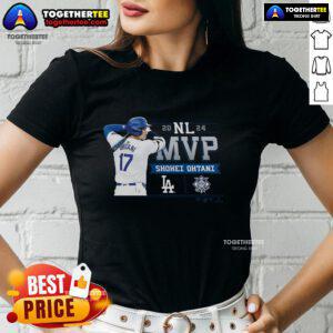 Top Shohei Ohtani Los Angeles Dodgers 2024 National League MVP ladies tee showcasing stylish design and vibrant colors.