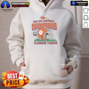 Alt Text: Official Clemson Tigers 2024 ACC Football Conference Champions hoodie featuring team logo and championship design.