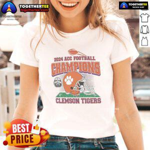 Official Clemson Tigers 2024 ACC Football Conference Champions ladies tee featuring team logo and vibrant colors.