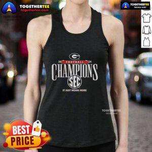 Georgia Bulldogs 2024 SEC Football Conference Champions locker room tank top featuring team logo and colors.