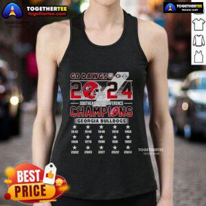 Official Georgia Bulldogs 2024 Southeastern Conference Champions tank top featuring team logo and vibrant colors.