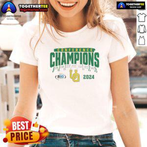 Official Oregon Ducks 2024 Big Ten Football Conference Champions endzone rush ladies tee in vibrant colors.