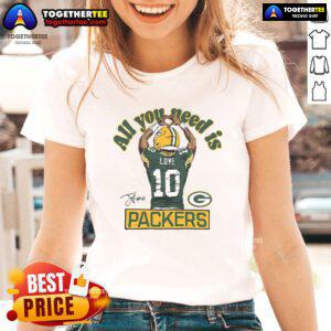 Official Packers Homage '10 All You Need Is Love' Ladies Tee featuring a stylish design perfect for Green Bay fans.