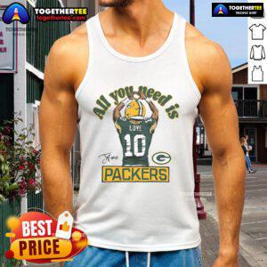 Official Packers Homage 10 All You Need Is Love tank top featuring a stylish design for passionate Green Bay fans.