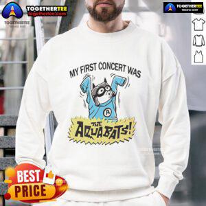 Alt Text: Official The Aquabats My First Concert sweatshirt featuring vibrant colors and iconic band logo, perfect for fans.