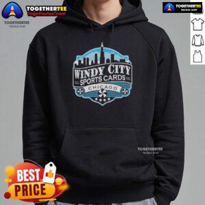 Official Windy City Sports Cards Chicago hoodie in black with logo, perfect for sports fans and collectors.