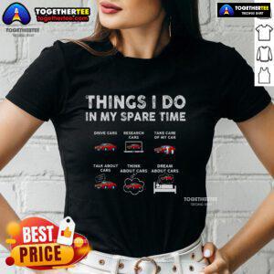 Funny muscle cars lover tee showcasing premium car guy activities in spare time, perfect for automotive enthusiasts.