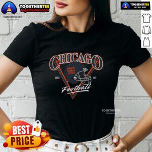 Top CHGO Football Since 1919 helmet graphic on a women's tee shirt, perfect for fans of Chicago football style.