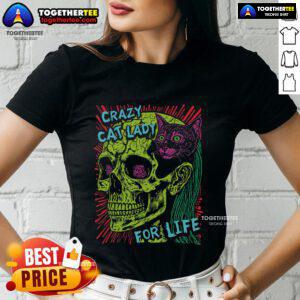 Alt Text: Goth punk grunge cat with skull design on a ladies tee, perfect for crazy cat lady fashion lovers.