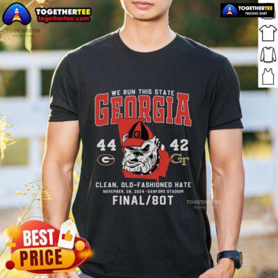 Top We Run This State Georgia 44-42 Georgia Tech clean t-shirt featuring bold graphics and vibrant colors.