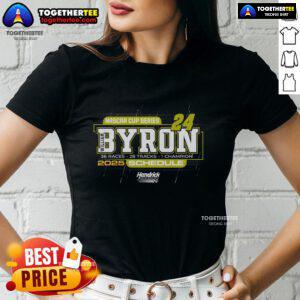 William Byron Hendrick Motorsports Team Collection 2025 NASCAR Cup Series Schedule Ladies Tee showcasing team spirit.