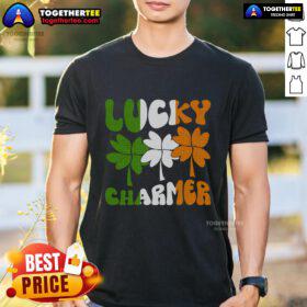 Funny Lucky Charmer clovers design on a St. Patrick's Day T-shirt, perfect for celebrating with style and humor.