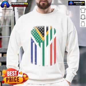 Alt Text: Cozy sweatshirt featuring the USA and Africa flags, perfect for showcasing pride in the United States of America.