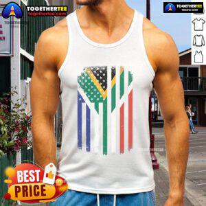 Stylish USA Africa flag tank top showcasing vibrant colors and patriotic design for summer fashion enthusiasts.