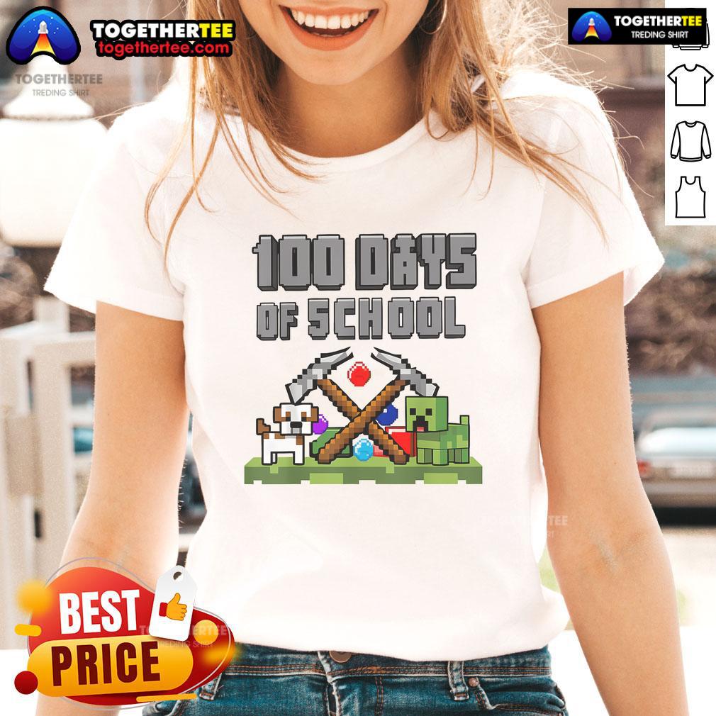 Official 100 Days of School Minecraft gaming tee featuring pixel art design for ladies, perfect for school celebrations.