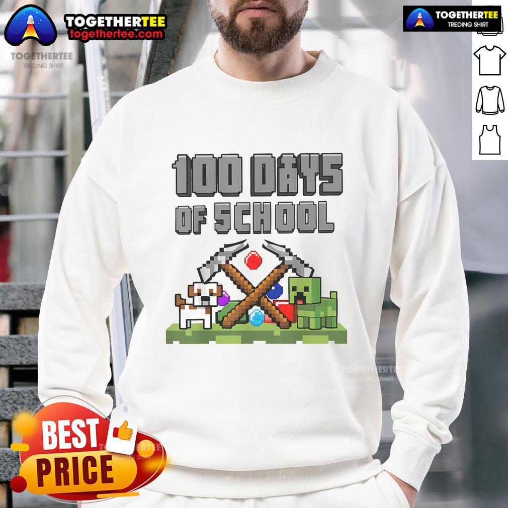 Official 100 Days of School Minecraft Gaming Pixel Sweatshirt featuring vibrant pixel art and gaming motifs.