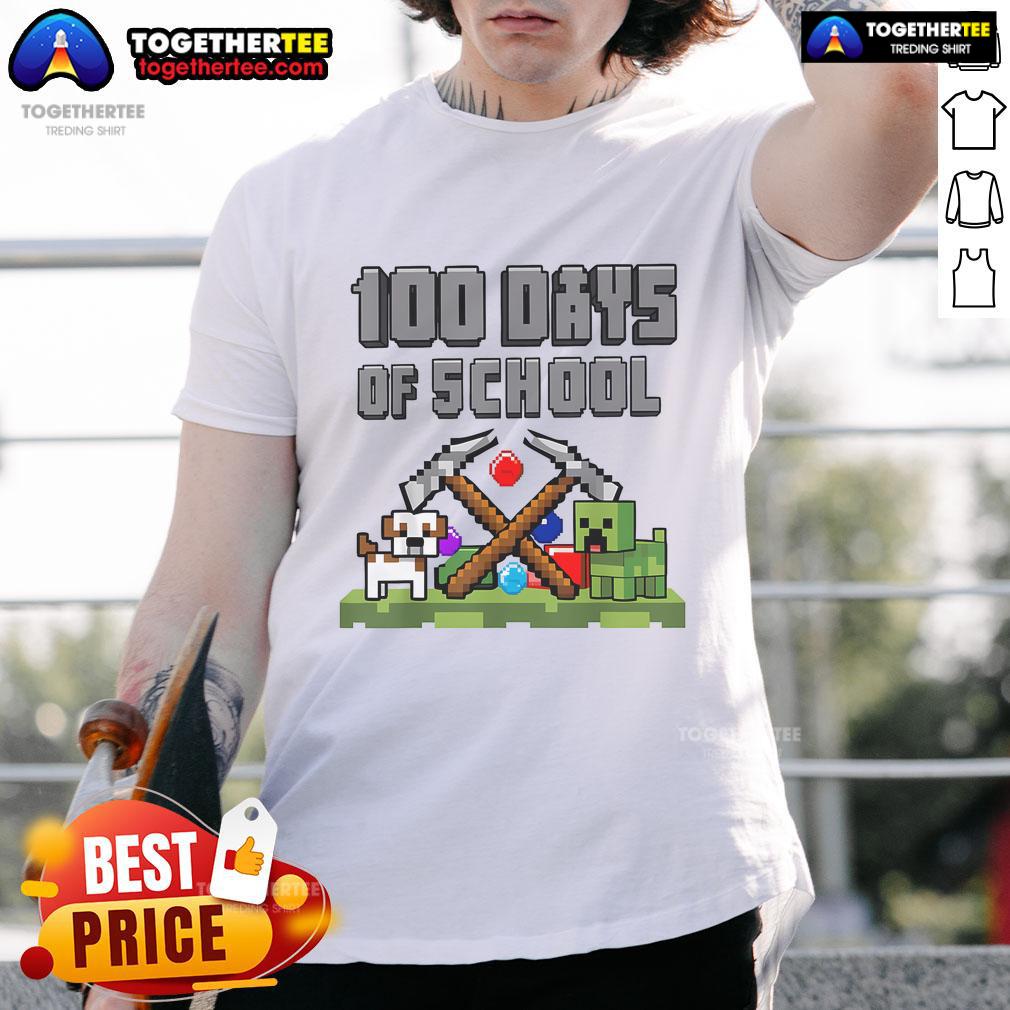 Official 100 Days Of School Minecraft Gaming Pixel T-Shirt featuring vibrant pixel art and school-themed designs.