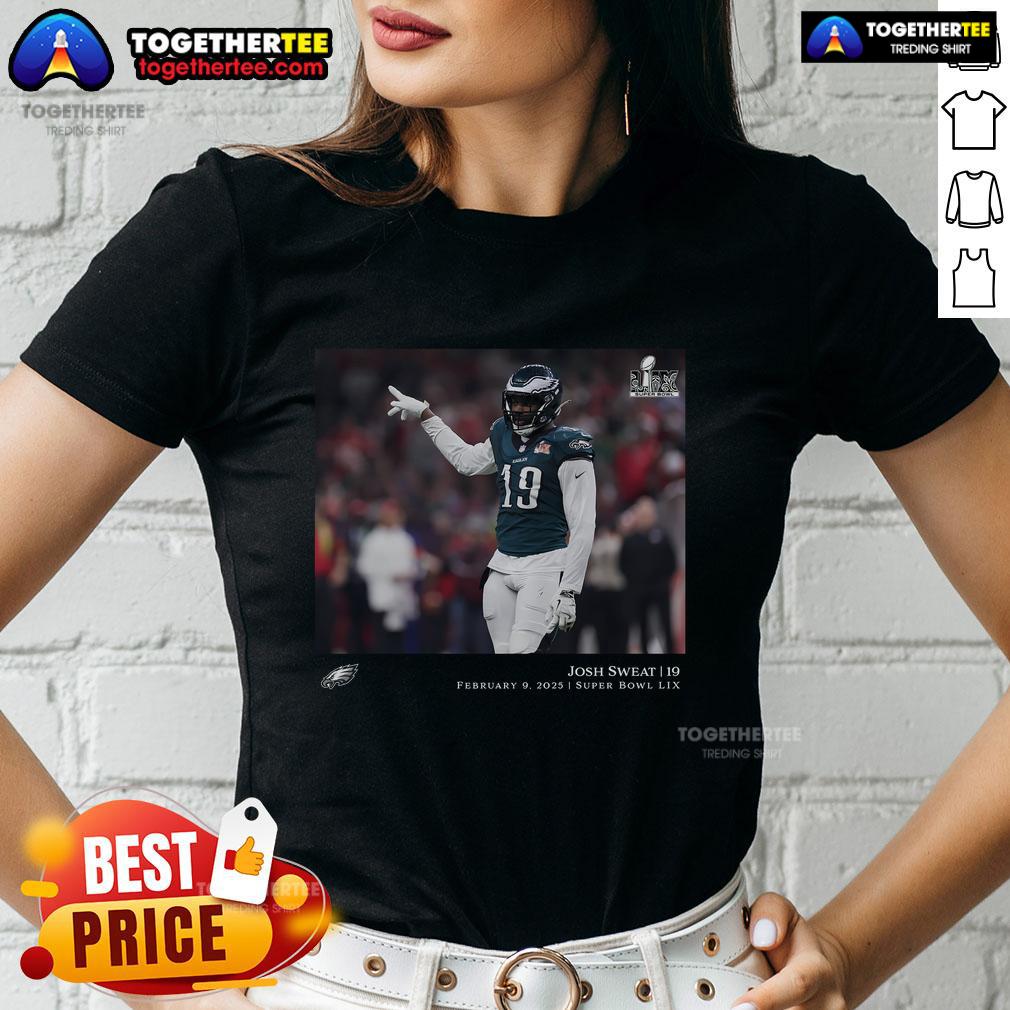 Official Josh Sweat Philadelphia Eagles NFL tee for Super Bowl LIX Champions, stylish ladies' shirt in team colors.