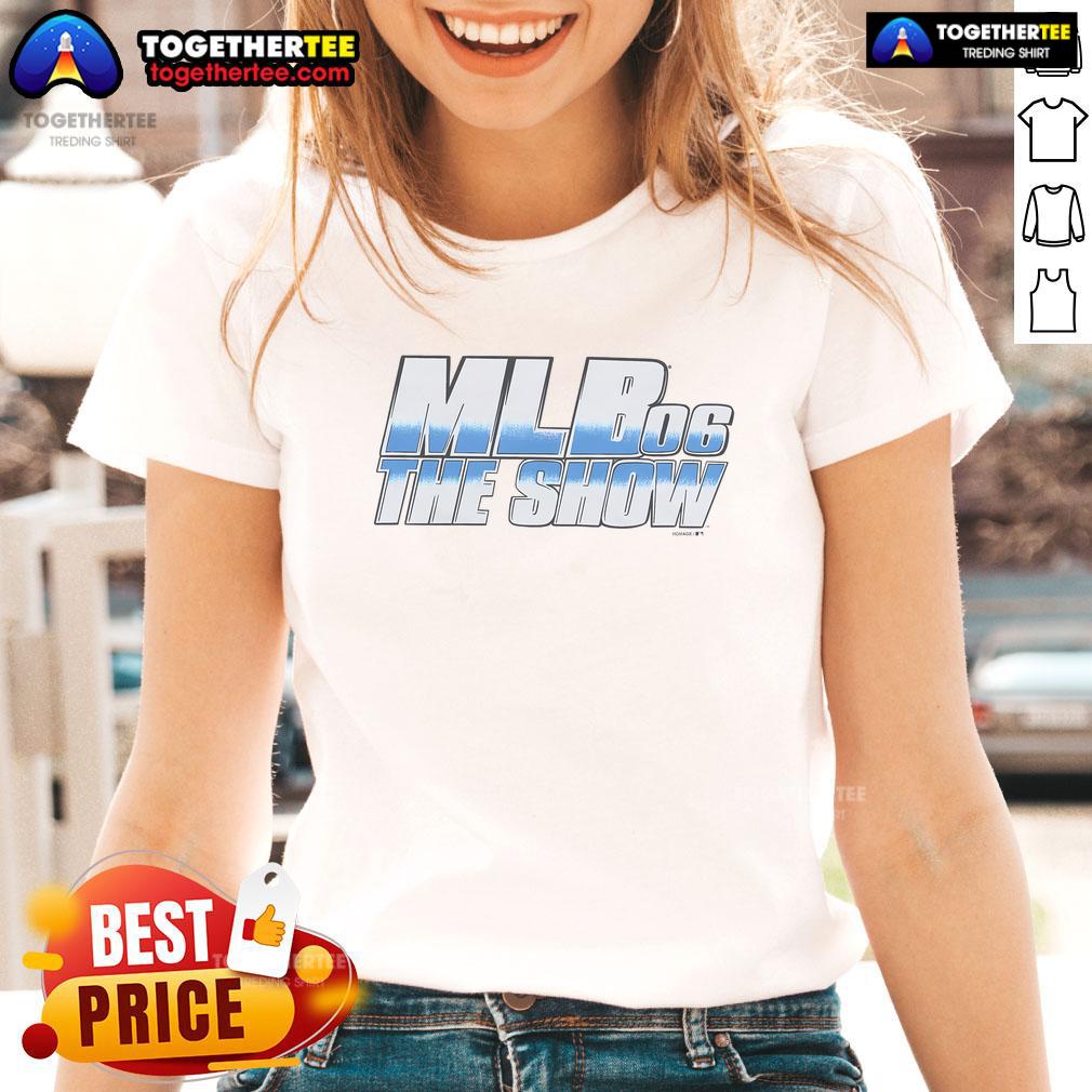 Official MLB The Show 06 logo on a stylish ladies tee, perfect for baseball fans and gamers.