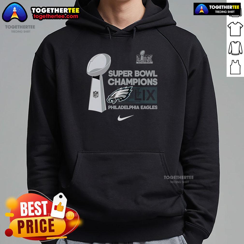 Alt Text: Official Nike Philadelphia Eagles Super Bowl Champions LR Trophy Collection Hoodie in team colors with logo.