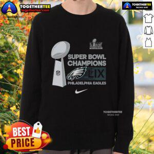 Alt Text: Official Nike Philadelphia Eagles Super Bowl Champions sweatshirt featuring trophy collection design.