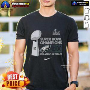Official Nike Philadelphia Eagles Super Bowl Champions T-Shirt showcasing trophy collection design for fans.