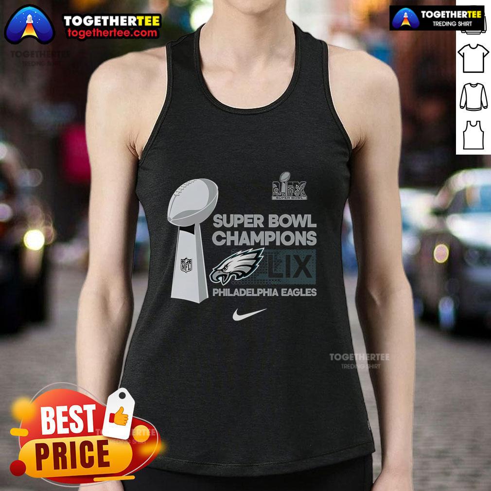 Alt Text: Official Nike Philadelphia Eagles Super Bowl Champions tank top featuring the trophy collection design.