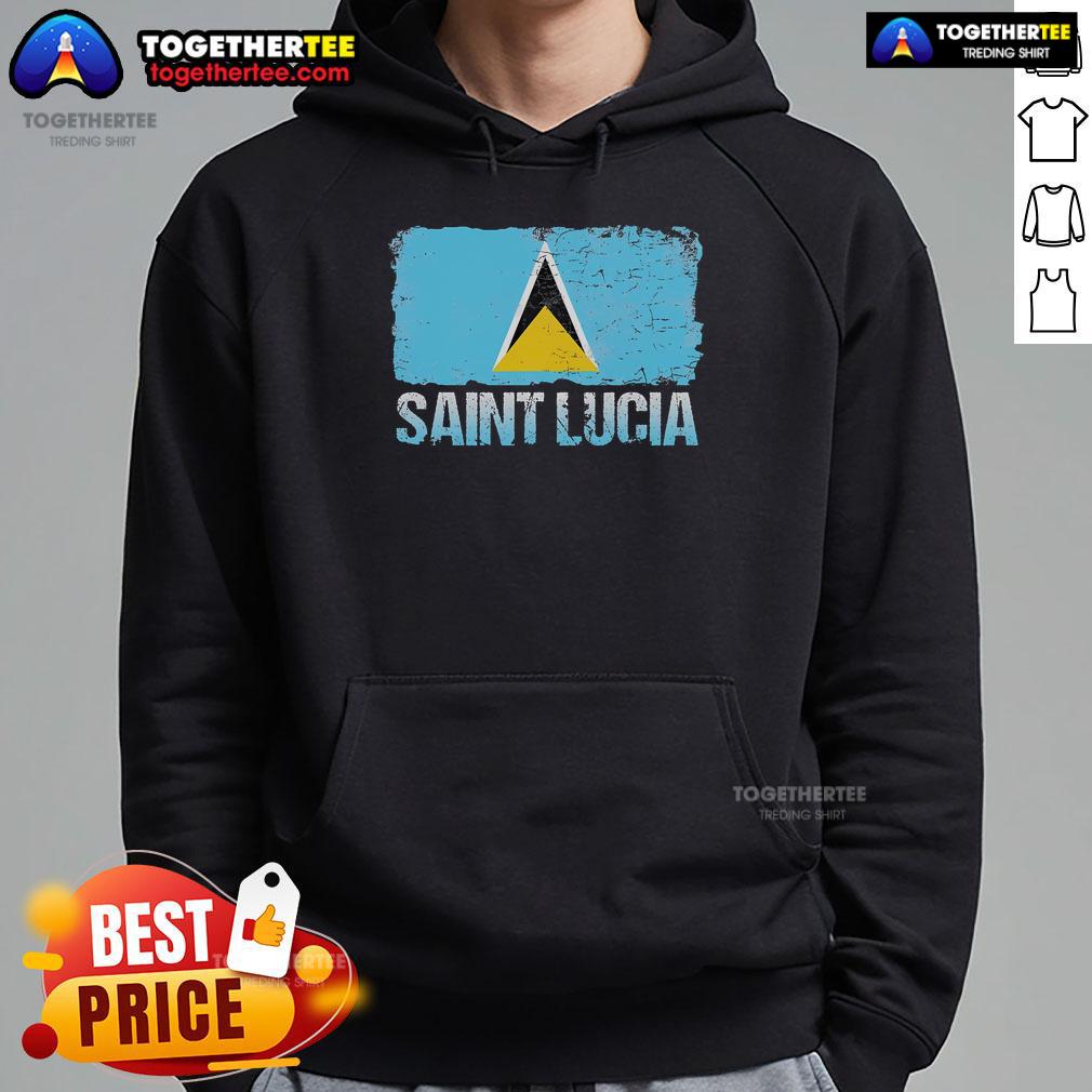 Official Saint Lucia flag hoodie featuring vibrant colors and the iconic flag design, perfect for casual wear and patriotism.