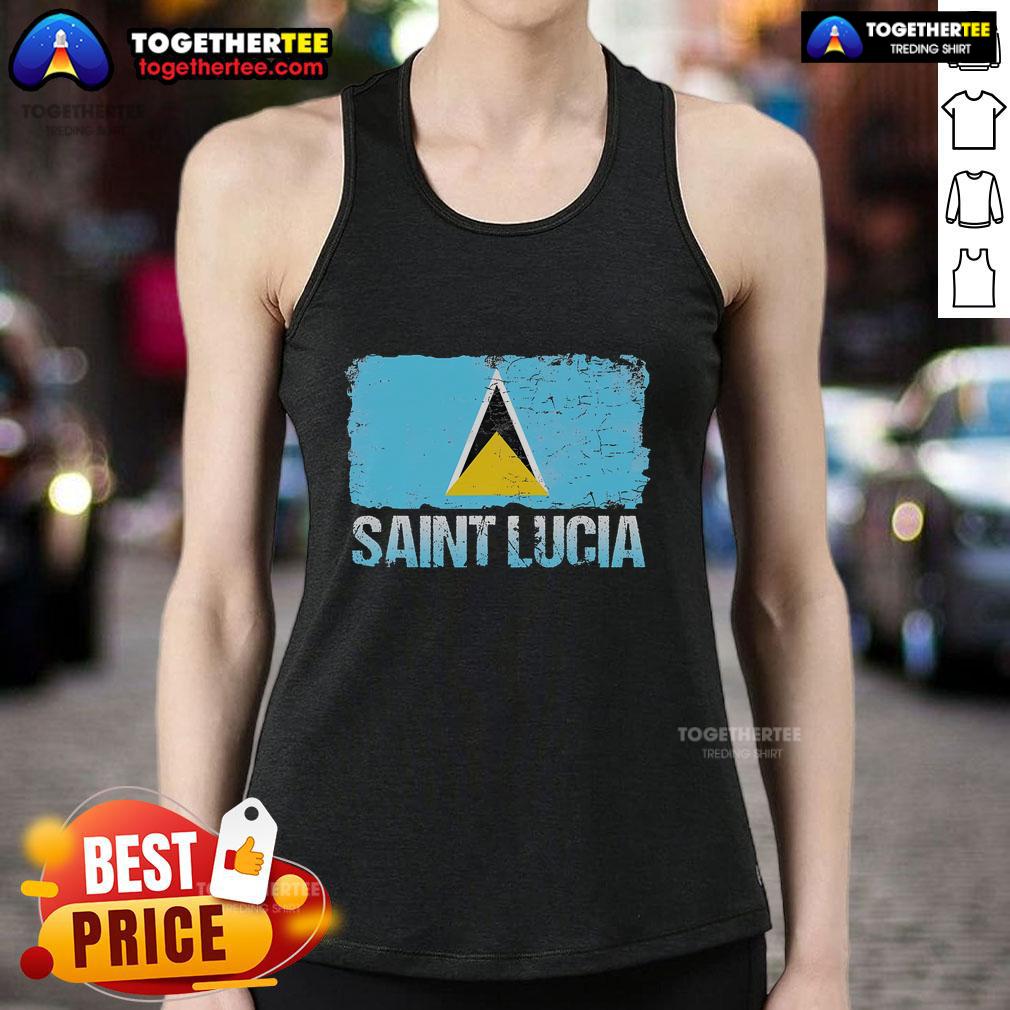 Official Saint Lucia flag tank top featuring vibrant colors and iconic design, perfect for summer and beachwear.