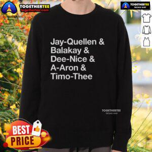 Official Substitute Teacher Sweatshirt featuring names Jay, Quellen, Balakay, Dee Nice, A-Aron, and Timo Thee.