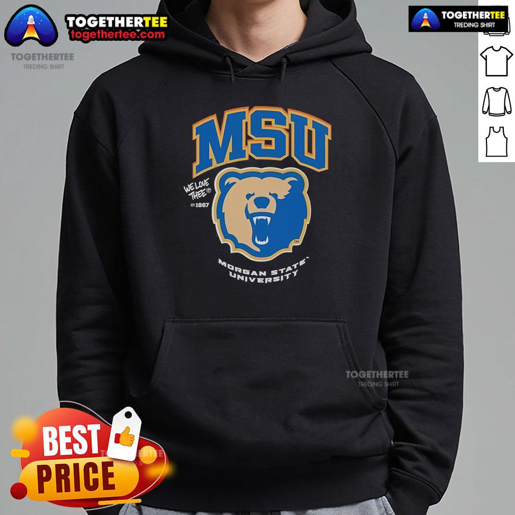 Official Morgan State University hoodie from The Yard Essentials, featuring school colors and logo for proud alumni and students.