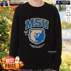 Morgan State University sweatshirt from Official The Yard Essentials, featuring school colors and logo.