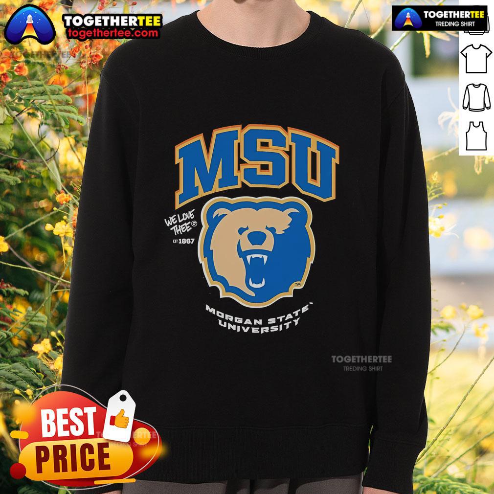 Morgan State University sweatshirt from Official The Yard Essentials, featuring school colors and logo.