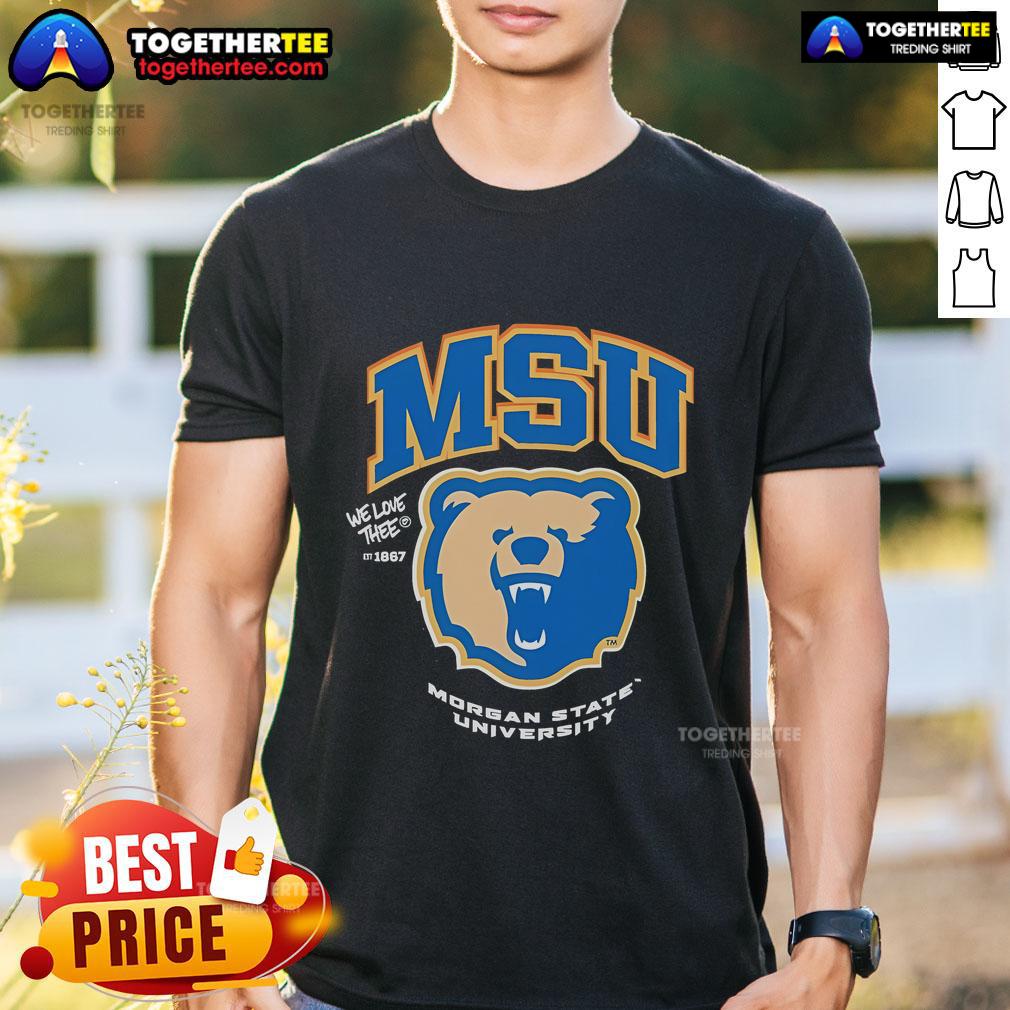 Alt Text: Official The Yard Essentials Morgan State University T-Shirt featuring the university logo and vibrant colors.