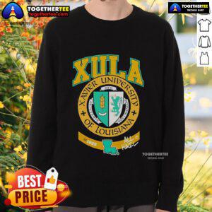 Official The Yard Essentials Xavier University of Louisiana XULA sweatshirt in navy blue, featuring the university logo.