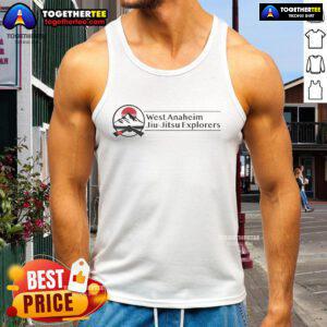 Official West Anaheim Jiu Jitsu Explorers tank top featuring logo and vibrant design for martial arts enthusiasts.