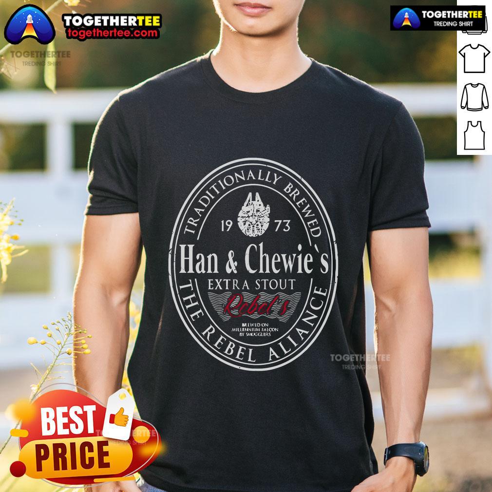 Premium Han & Chewie's Extra Stout T-Shirt featuring iconic Star Wars characters in a stylish design for fans.