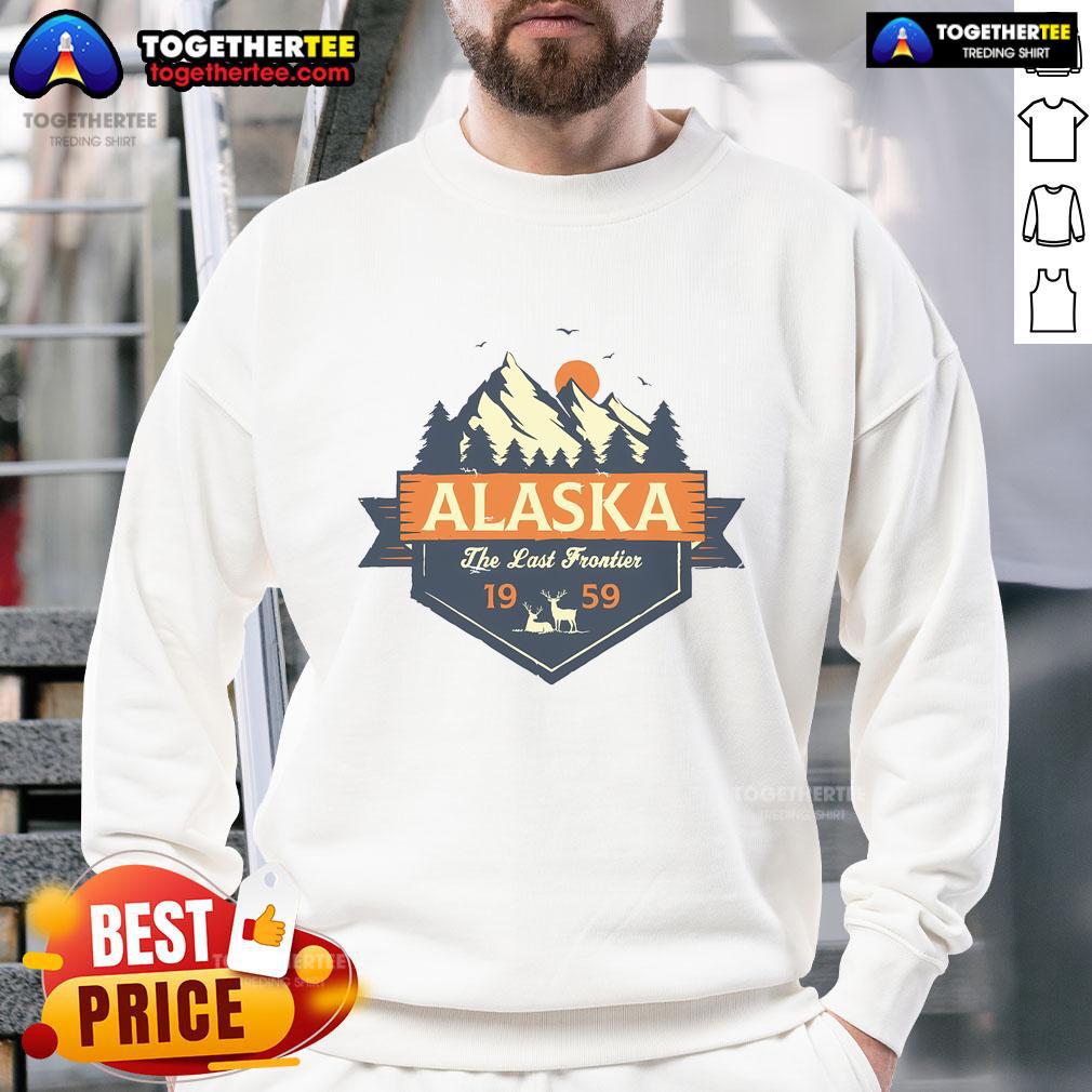 Premium Last Frontier Retro Alaska 1959 Sweatshirt featuring vintage design and cozy fit, perfect for cold weather.