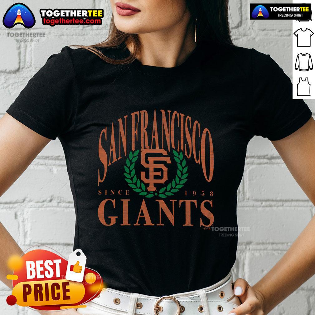 Premium San Francisco Giants Pitchout Since 1958 Ladies Tee featuring stylish design and vibrant team colors.