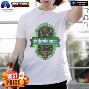 Premium Schrodinger Quantum Ale Beer Cat T-Shirt featuring a playful design of a cat with quantum elements.