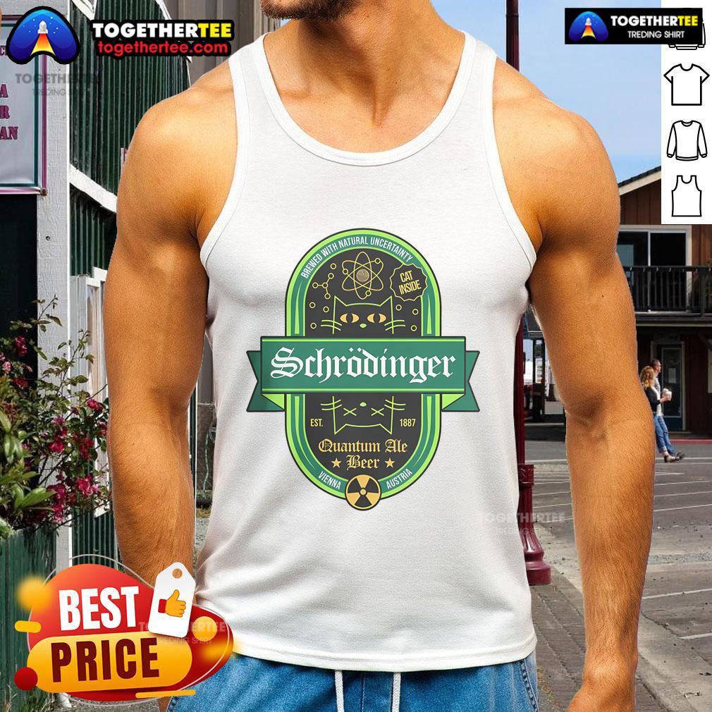 Premium Schrodinger Quantum Ale Beer Cat Tank Top featuring a playful cat design, perfect for science and beer enthusiasts.