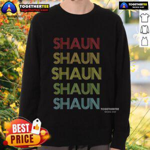 Premium Stacked Shaun Name Striped Gradient Retro Sweatshirt featuring vibrant colors and stylish design.