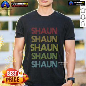 Premium Stacked Shaun Name Striped Gradient Retro T-Shirt in vibrant colors, perfect for a stylish, casual look.
