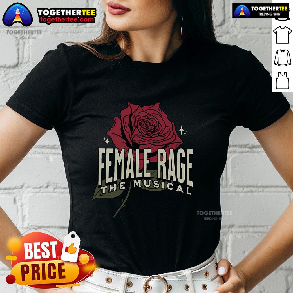 Alt Text: Pretty Taylor Roses Ladies Tee from Female Rage The Musical, featuring vibrant floral design and empowering message.
