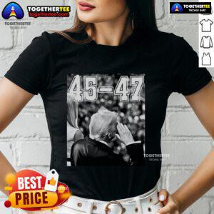 Vintage ladies tee featuring President Trump military salutes, showcasing top 45-47 design for patriotic apparel enthusiasts.