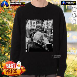 Vintage sweatshirt featuring Top 45-47 President Trump military salutes design, perfect for patriotic fans and collectors.