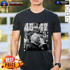 Vintage T-shirt featuring the Top 45-47 President Trump military salutes design, showcasing patriotic themes.