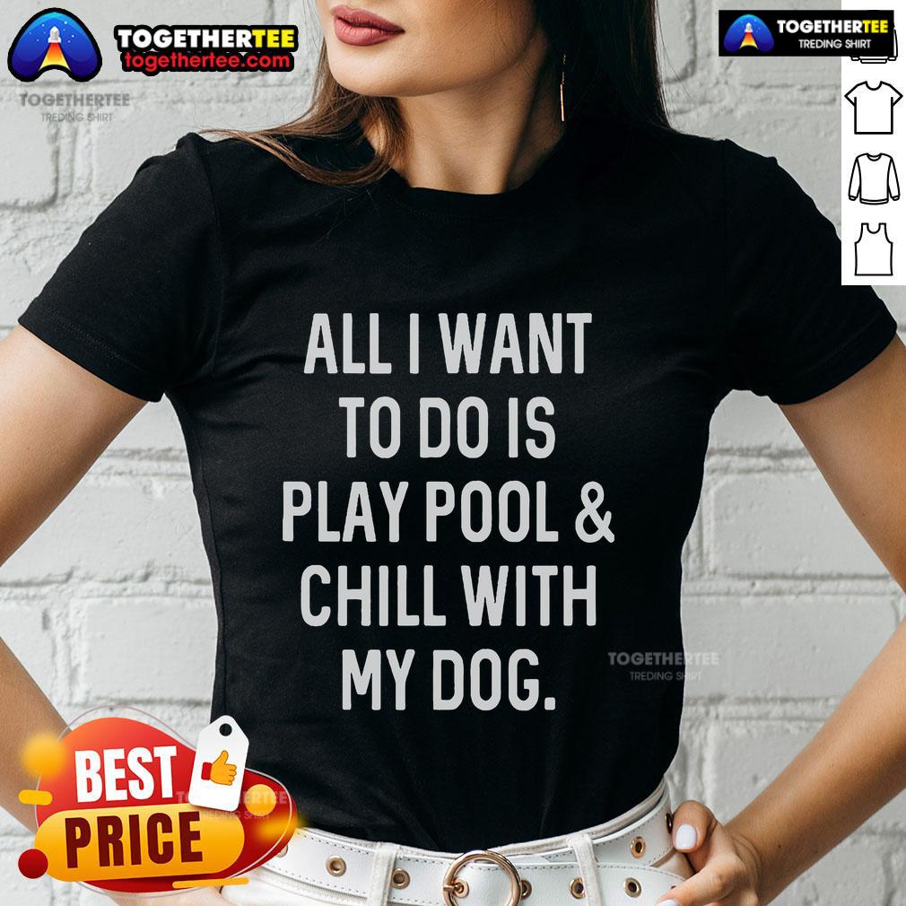 Top 'All I Want To Do Is Play Pool And Chill With My Dog' Ladies Tee featuring a playful design and vibrant colors.